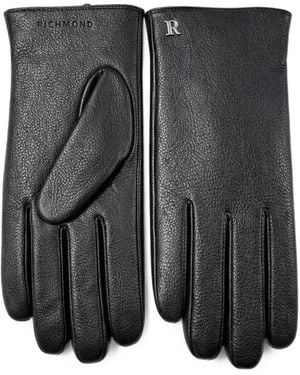 John Richmond Guantes De Piel Con Placa Del Logo - Gris