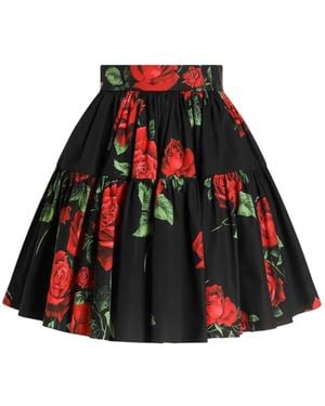 Dolce & Gabbana Popeline Rok Met Roos-Print - Rood