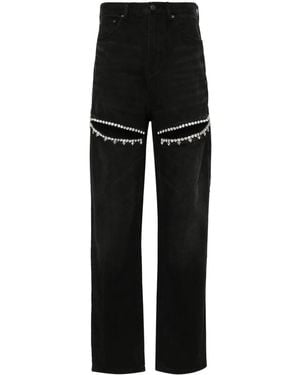 Area Crystal Slit Tapered Leg - Black