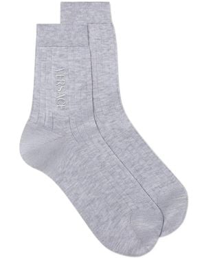 Versace Embroidered Ribbed Cotton Socks - Grey