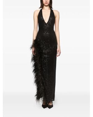 Atu Body Couture Feather-Trimmed Sequined Maxi Dress - Black
