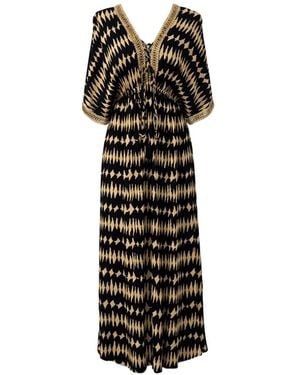 PAHIESA FORMENTERA Geometric-Print Lace-Trim Maxi Dress - White