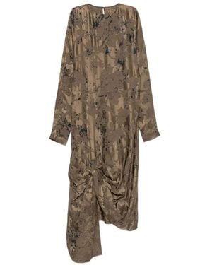 Uma Wang Apque Floral-Jacquard Draped Dress - Natural