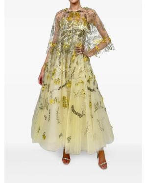 Monique Lhuillier Abito Con Ricamo A Fiori - Giallo