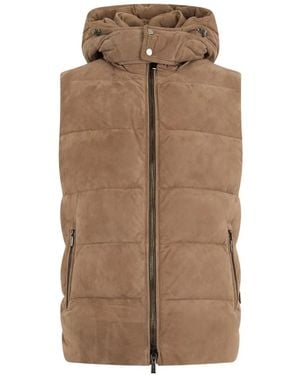 Moorer Fire Quilted Hooded Gilet - Brown