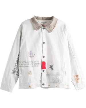 SAITOS Graphic-Print Patch-Detail Cotton Jacket - White