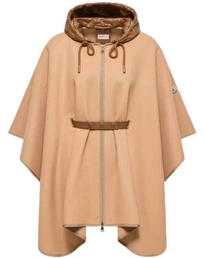 Moncler Hooded Belted Cape - Natural