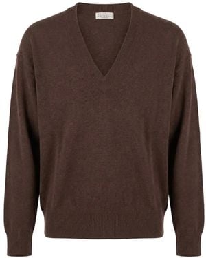 Brunello Cucinelli V-Neck Cashmere Jumper - Brown