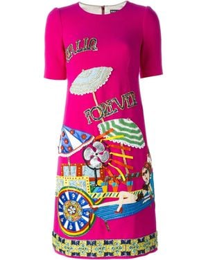 Dolce & Gabbana Robe Trapèze À Patchs Brodés Multiples - Rose