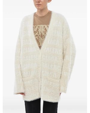 Balenciaga Logo-Intarsia Oversized Cardigan - White