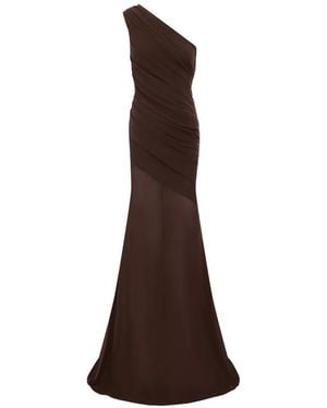 Alex Perry One-Shoulder Tucked Gown - Brown