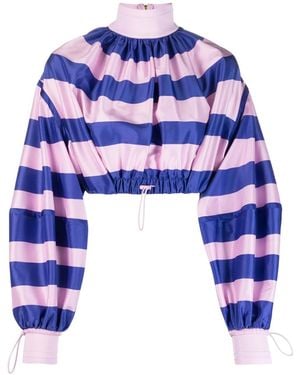 Zimmermann Horizontal-Stripe Print Drawstring Blouse - Blue