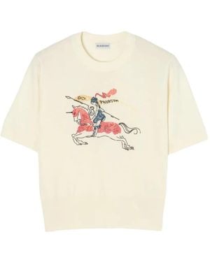 Burberry Ekd Wollen Top Met Kruisstiksels - Wit