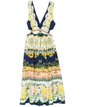 FARM Rio Midi Floral Cut-Out Dress - Yellow
