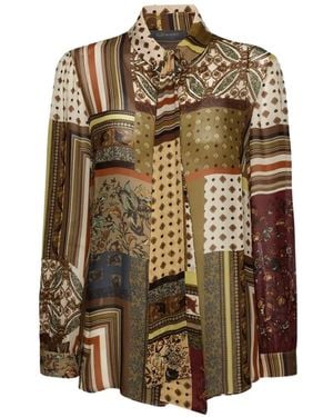 Elena Miro Patchwork Pussy-Bow Blouse - Green