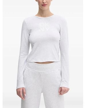 DKNY Logo-Print Long-Sleeve T-Shirt - White