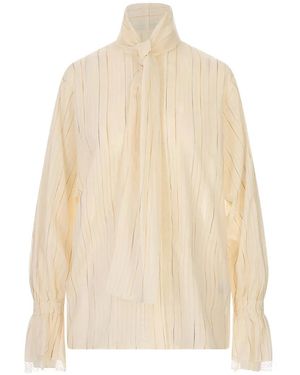 Fabiana Filippi Pussy-Bow Lace-Trim Blouse - White