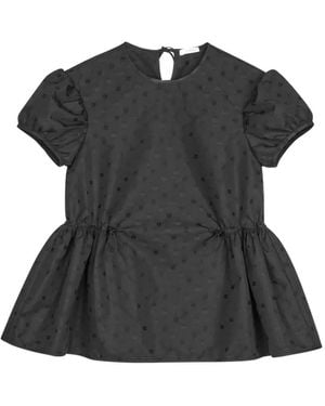 Cecilie Bahnsen Chiara Jacquard Gathered Blouse - Black