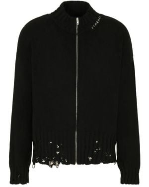 Marni Sweat Zippé En Coton À Design Côtelé - Black