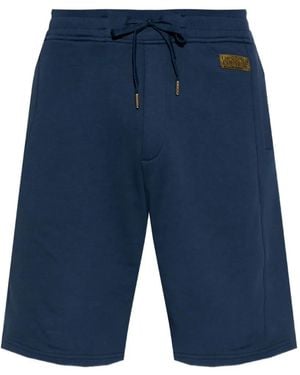 Versace Jeans Couture Drawstring-Detail Logo-Patch Cotton Shorts - Blue
