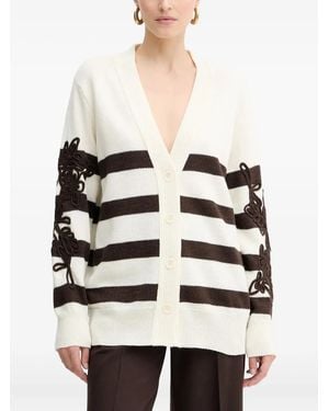 ERMANNO FIRENZE Gestreifter Cardigan Mit Blumenapplikation - Weiß