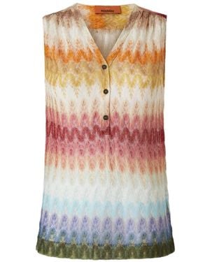 Missoni Zigzag-Knit Sleeveless Top - Natural