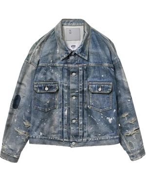 Junya Watanabe Paint-Splash Denim Jacket - Blue