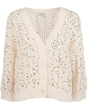 Peserico Sequin-Embellished Open-Knit Cardigan - Natural