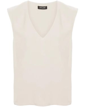 Styland Sleeveless Crepe Blouse - Natural