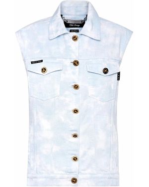 Philipp Plein Bleach-Effect Denim Vest - Blue