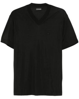 Emporio Armani Eagle-Embroidered T-Shirt - Black