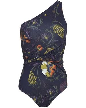 Brigitte Bardot Asymmetrischer Badeanzug Mit Blumen - Blau