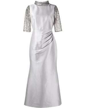 Badgley Mischka Beaded Pleated Crepe Gown - Grey