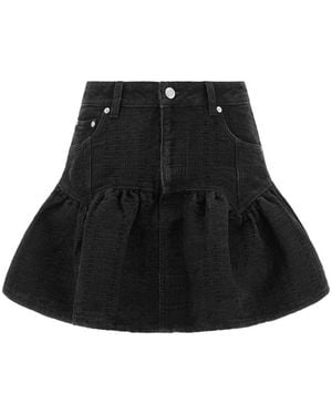 Ganni Lurex-Denim Flounced Mini Skirt - Black