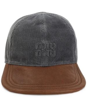 Miu Miu Corduroy And Leather Baseball Cap - Grey