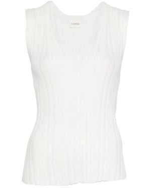 Closed Linen And Cotton V-Necked Jumper - White