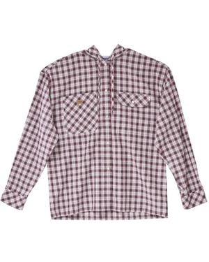 Moschino Check-Pattern Hooded Shirt - Purple