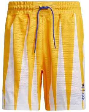 adidas Hoops Summer Essentials Geometric-Pattern Track Shorts - Yellow
