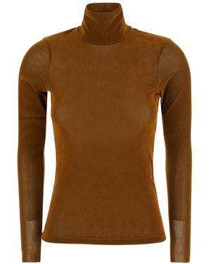 Tela Sheer Roll-Neck Top - Brown