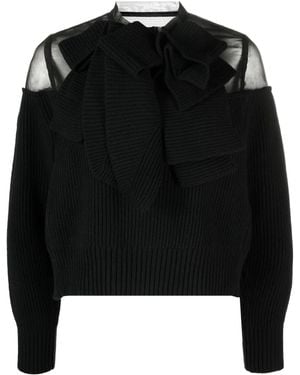 Sacai Semi-Sheer Lace Wool Blouse - Black