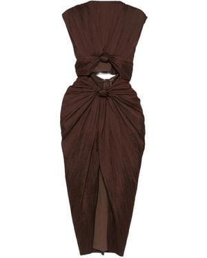 Cult Gaia Inaya Plissé Knot-Detail Midi Dress - Brown