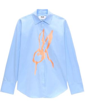 MSGM Hemd mit Hasen-Print - Blau