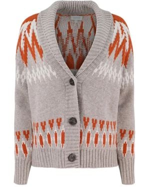 Kinross Cashmere Shawl-Collar Fair Isle Cardigan - Grey