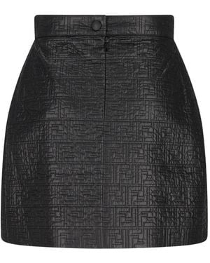Fendi Logo-Pattern Quilted Short Skirt - Black
