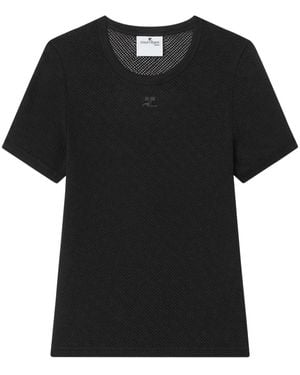 Courreges Fitted Mesh T-Shirt With Textured Appearance - Black