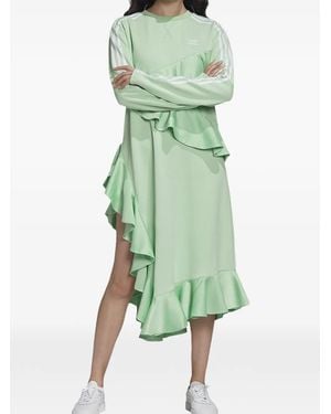 adidas Ruffled Long-Sleeve Asymmetric Dress - Green