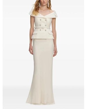 Self-Portrait Embellished-Belted Maxi Dress - Natural