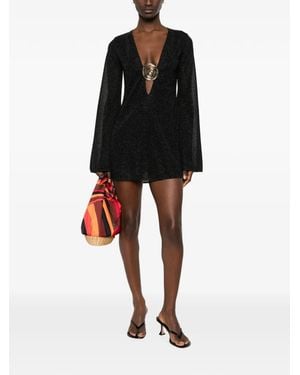 Oséree Lumière Embellished V-Neck Mini Dress - Black