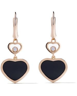 Chopard 18Kt Rose Happy Hearts Onyx And Diamond Drop Earrings - White