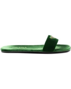 Prada Mocassins En Velours À Plaque Logo - Vert